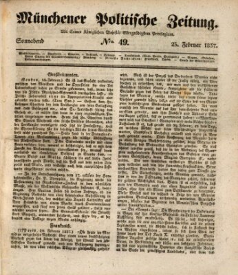 Münchener politische Zeitung (Süddeutsche Presse) Samstag 25. Februar 1837