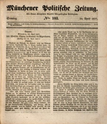 Münchener politische Zeitung (Süddeutsche Presse) Sonntag 30. April 1837