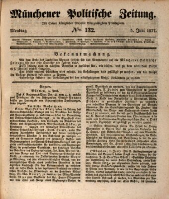 Münchener politische Zeitung (Süddeutsche Presse) Montag 5. Juni 1837