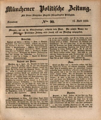 Münchener politische Zeitung (Süddeutsche Presse) Samstag 14. April 1838