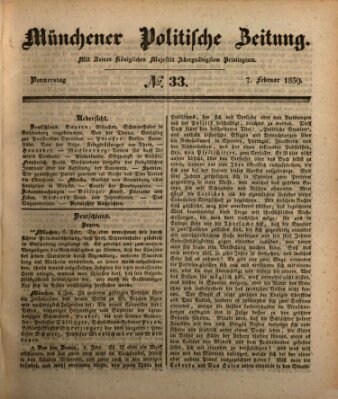 Münchener politische Zeitung (Süddeutsche Presse) Donnerstag 7. Februar 1839