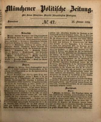 Münchener politische Zeitung (Süddeutsche Presse) Samstag 23. Februar 1839
