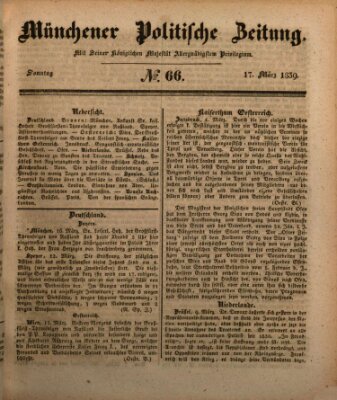 Münchener politische Zeitung (Süddeutsche Presse) Sonntag 17. März 1839