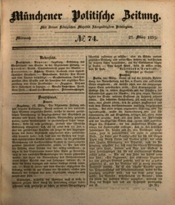 Münchener politische Zeitung (Süddeutsche Presse) Mittwoch 27. März 1839