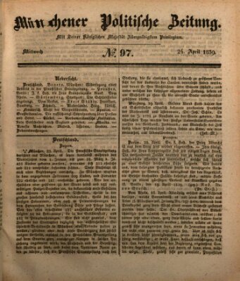 Münchener politische Zeitung (Süddeutsche Presse) Mittwoch 24. April 1839