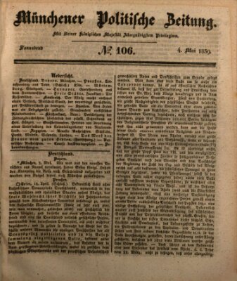 Münchener politische Zeitung (Süddeutsche Presse) Samstag 4. Mai 1839