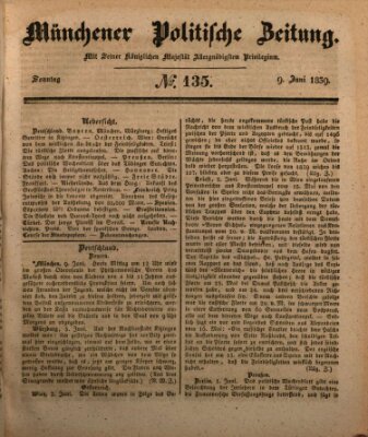 Münchener politische Zeitung (Süddeutsche Presse) Sonntag 9. Juni 1839