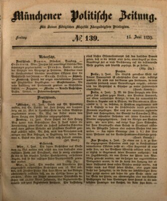 Münchener politische Zeitung (Süddeutsche Presse) Freitag 14. Juni 1839