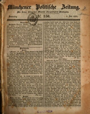 Münchener politische Zeitung (Süddeutsche Presse) Donnerstag 1. Juli 1841