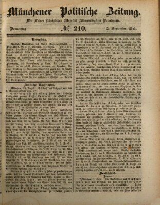 Münchener politische Zeitung (Süddeutsche Presse) Donnerstag 2. September 1841