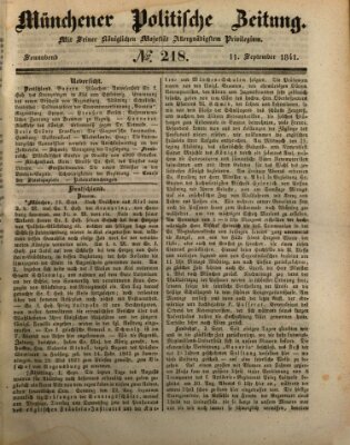 Münchener politische Zeitung (Süddeutsche Presse) Samstag 11. September 1841