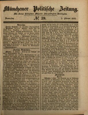 Münchener politische Zeitung (Süddeutsche Presse) Donnerstag 3. Februar 1842