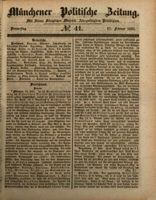 Münchener politische Zeitung (Süddeutsche Presse) Donnerstag 17. Februar 1842