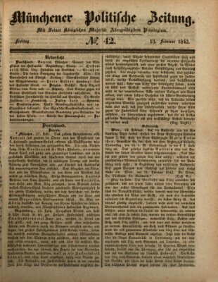 Münchener politische Zeitung (Süddeutsche Presse) Freitag 18. Februar 1842
