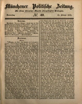 Münchener politische Zeitung (Süddeutsche Presse) Donnerstag 16. Februar 1843