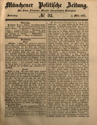 Münchener politische Zeitung (Süddeutsche Presse) Donnerstag 2. März 1843
