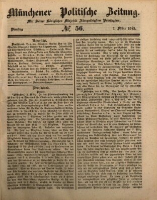 Münchener politische Zeitung (Süddeutsche Presse) Dienstag 7. März 1843