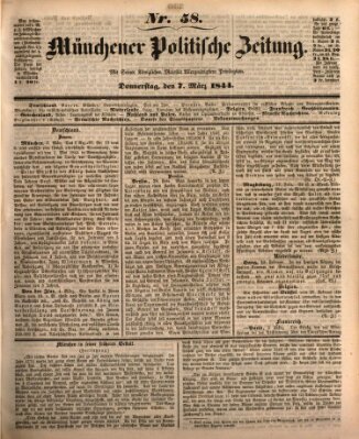 Münchener politische Zeitung (Süddeutsche Presse) Donnerstag 7. März 1844