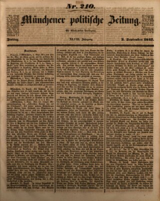 Münchener politische Zeitung (Süddeutsche Presse) Freitag 3. September 1847