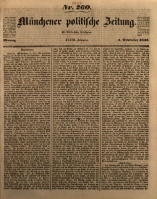 Münchener politische Zeitung (Süddeutsche Presse) Montag 1. November 1847