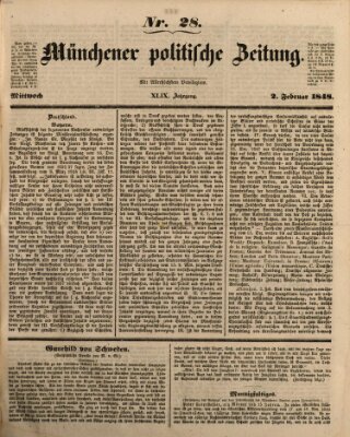 Münchener politische Zeitung (Süddeutsche Presse) Mittwoch 2. Februar 1848