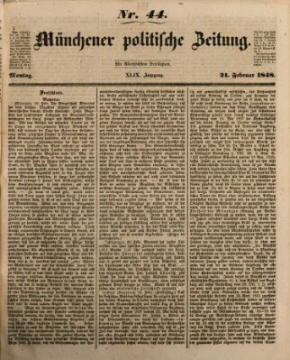 Münchener politische Zeitung (Süddeutsche Presse) Montag 21. Februar 1848
