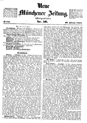 Neue Münchener Zeitung (Süddeutsche Presse) Freitag 27. Februar 1857