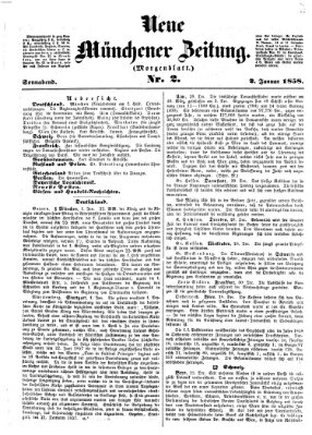 Neue Münchener Zeitung (Süddeutsche Presse) Samstag 2. Januar 1858