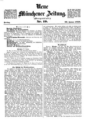 Neue Münchener Zeitung (Süddeutsche Presse) Freitag 22. Januar 1858