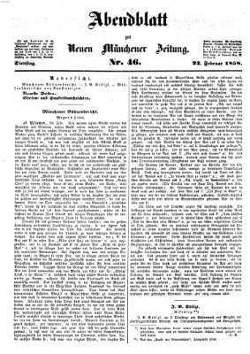 Neue Münchener Zeitung (Süddeutsche Presse) Dienstag 23. Februar 1858
