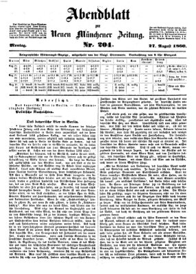 Neue Münchener Zeitung (Süddeutsche Presse) Montag 27. August 1860