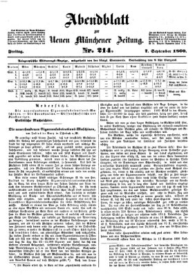 Neue Münchener Zeitung (Süddeutsche Presse) Freitag 7. September 1860