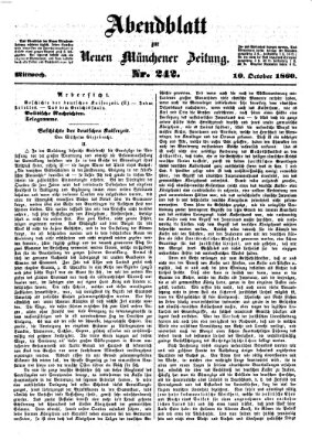 Neue Münchener Zeitung (Süddeutsche Presse) Mittwoch 10. Oktober 1860