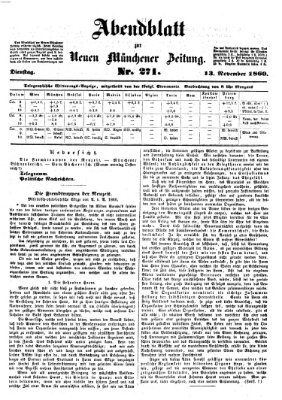 Neue Münchener Zeitung (Süddeutsche Presse) Dienstag 13. November 1860