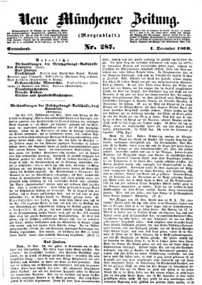 Neue Münchener Zeitung (Süddeutsche Presse) Samstag 1. Dezember 1860