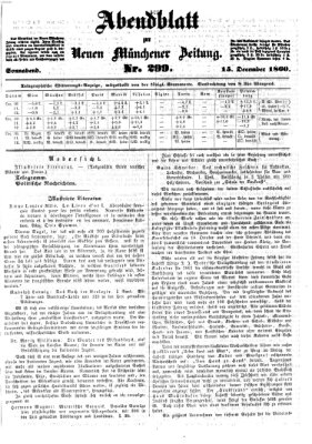 Neue Münchener Zeitung (Süddeutsche Presse) Samstag 15. Dezember 1860