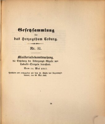 Gesetz-Sammlung für das Herzogtum Coburg (Coburger Regierungs-Blatt) Freitag 14. Mai 1847