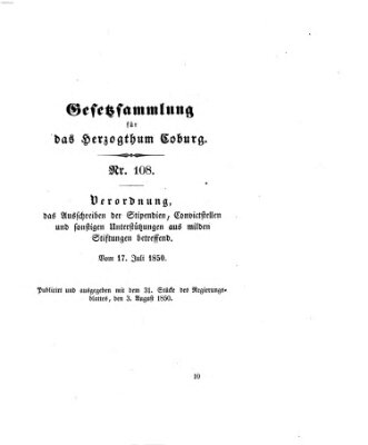Gesetz-Sammlung für das Herzogtum Coburg (Coburger Regierungs-Blatt) Samstag 3. August 1850