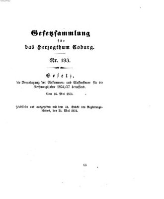 Gesetz-Sammlung für das Herzogtum Coburg (Coburger Regierungs-Blatt) Mittwoch 24. Mai 1854