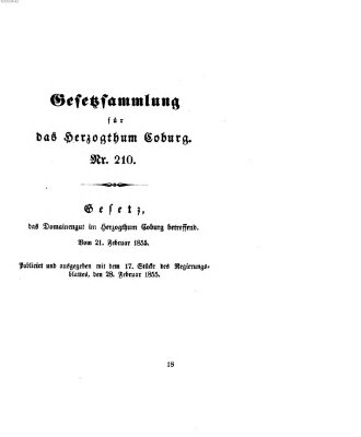 Gesetz-Sammlung für das Herzogtum Coburg (Coburger Regierungs-Blatt) Mittwoch 28. Februar 1855