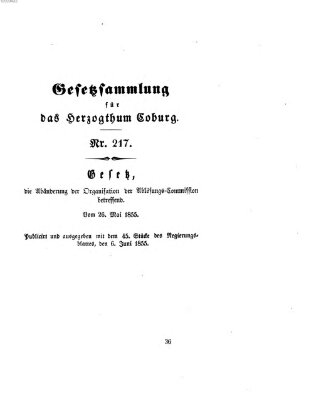 Gesetz-Sammlung für das Herzogtum Coburg (Coburger Regierungs-Blatt) Mittwoch 6. Juni 1855