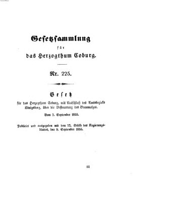 Gesetz-Sammlung für das Herzogtum Coburg (Coburger Regierungs-Blatt) Samstag 8. September 1855