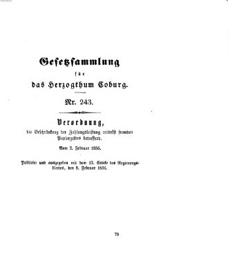 Gesetz-Sammlung für das Herzogtum Coburg (Coburger Regierungs-Blatt) Samstag 2. Februar 1856