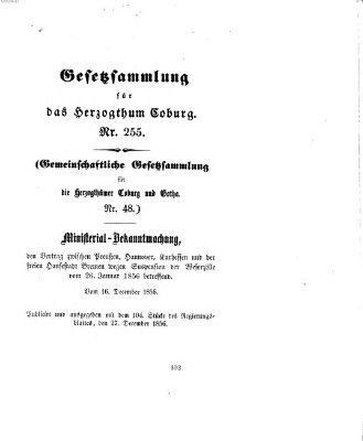 Gesetz-Sammlung für das Herzogtum Coburg (Coburger Regierungs-Blatt) Samstag 27. Dezember 1856