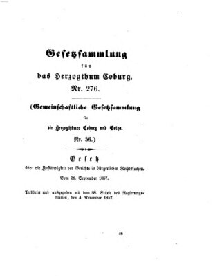 Gesetz-Sammlung für das Herzogtum Coburg (Coburger Regierungs-Blatt) Mittwoch 4. November 1857