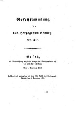 Gesetz-Sammlung für das Herzogtum Coburg (Coburger Regierungs-Blatt) Samstag 4. Dezember 1858