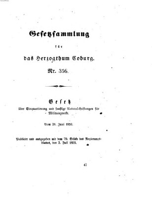 Gesetz-Sammlung für das Herzogtum Coburg (Coburger Regierungs-Blatt) Dienstag 28. Juni 1859