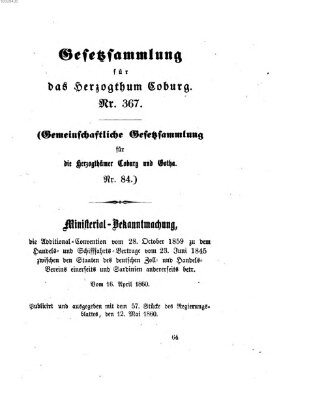 Gesetz-Sammlung für das Herzogtum Coburg (Coburger Regierungs-Blatt) Samstag 12. Mai 1860