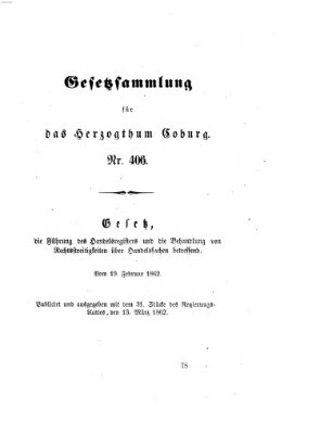 Gesetz-Sammlung für das Herzogtum Coburg (Coburger Regierungs-Blatt) Donnerstag 13. März 1862