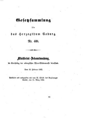 Gesetz-Sammlung für das Herzogtum Coburg (Coburger Regierungs-Blatt) Samstag 15. März 1862